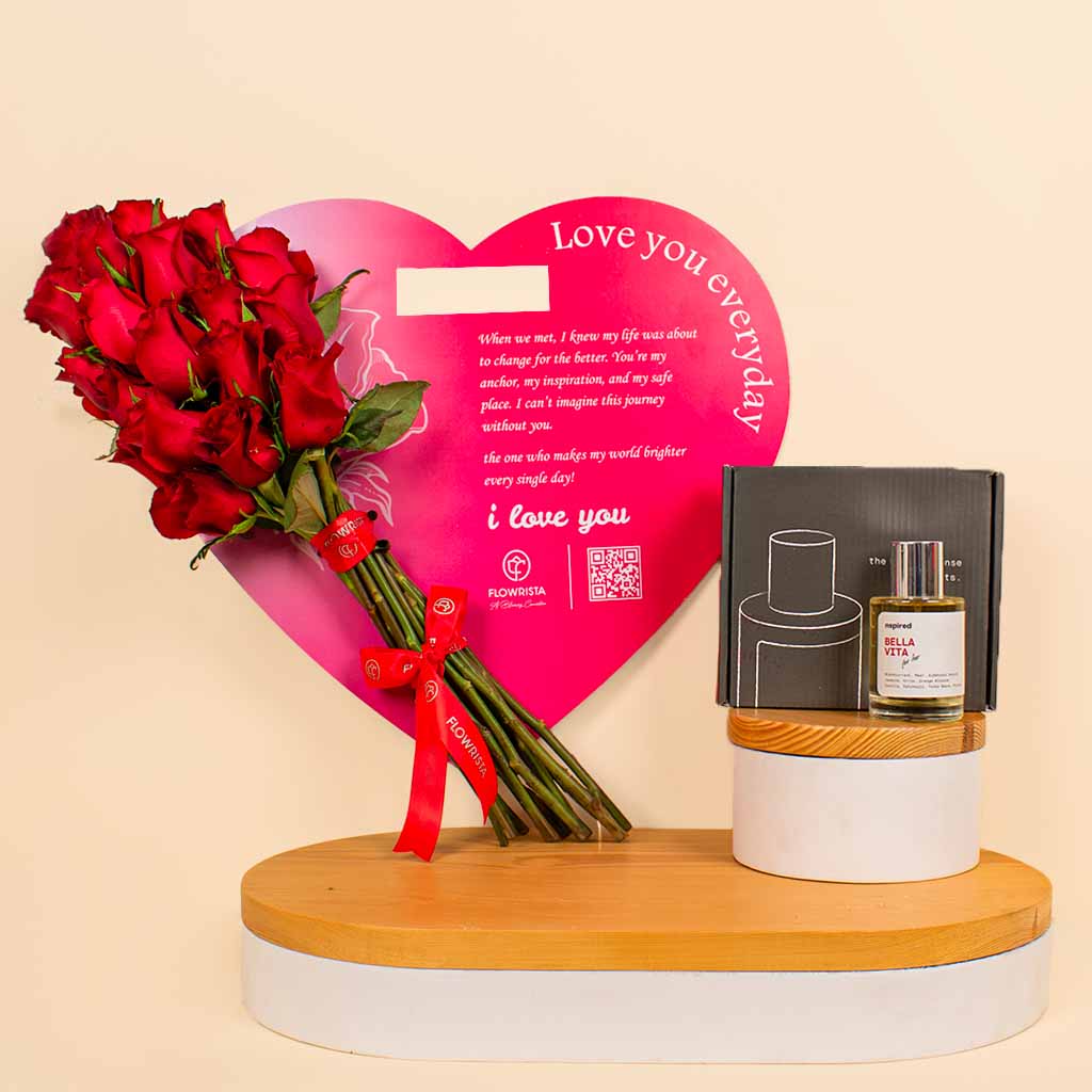 Flowrista Online Flowers Shop إنسبايرد بيلا فيتا وقلب الحب 15وردة