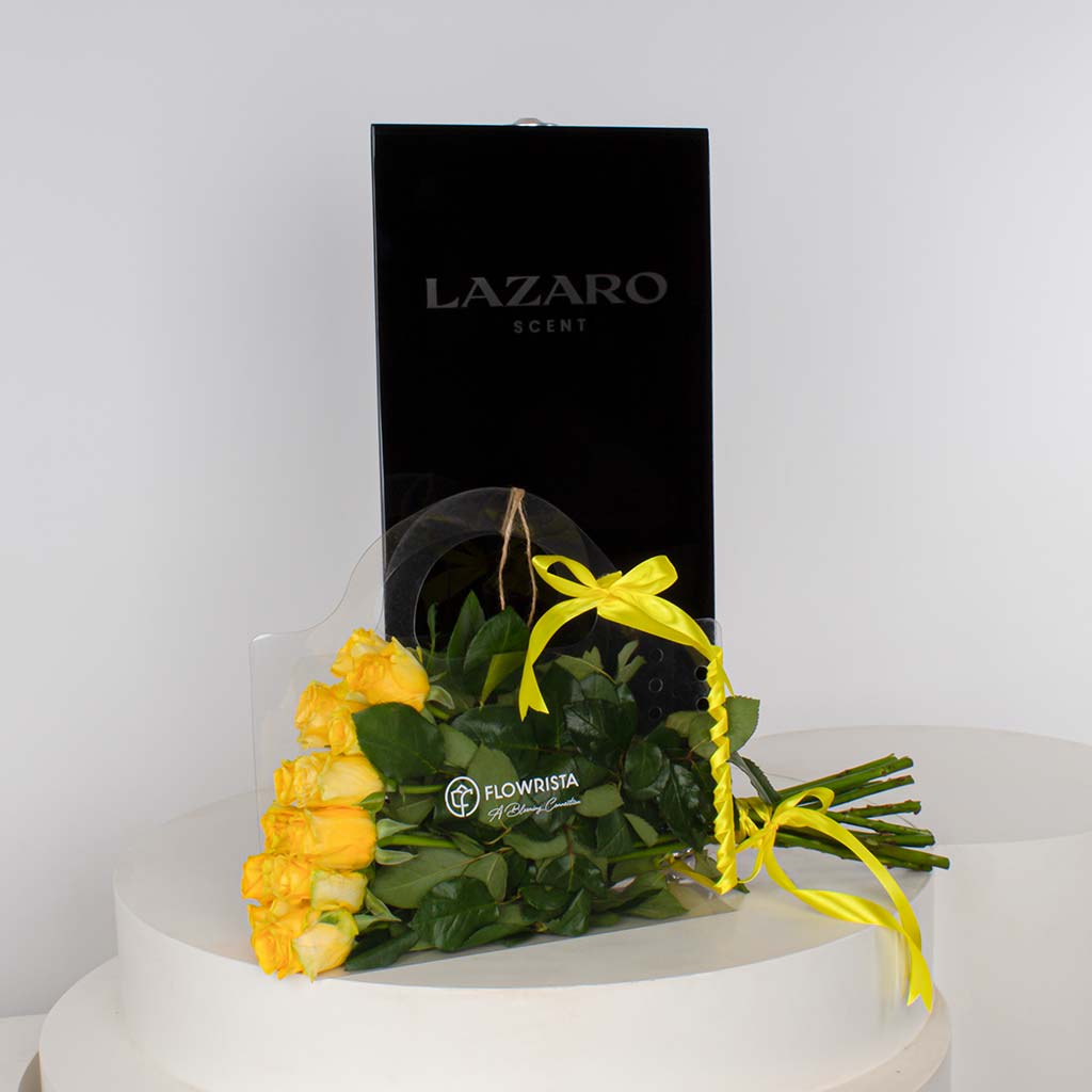 Flowrista Online Flowers Shop موزع عطور لازارو ميجا بلس و12 وردة صفراء