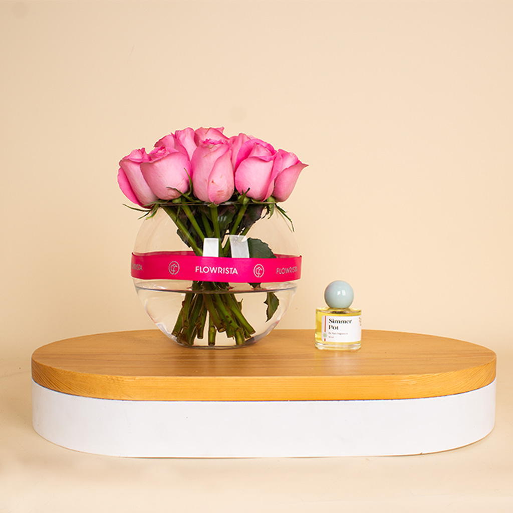 Flowrista Online Flowers Shop عطور نويت و فازة 15 وردة بينك