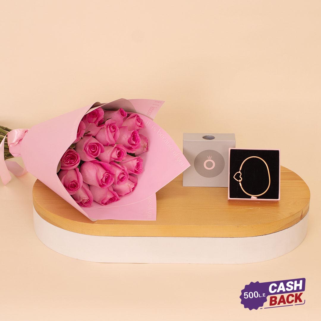 Flowrista Online Flowers Shop سوار باندورا روز على شكل قلب مع ١٥ وردة وردية